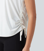 Round Neck Short Sleeve Drawstring Hem InstantCool Quick Dry Workout Sports Top — White — view 6