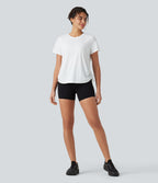 Round Neck Short Sleeve Drawstring Hem InstantCool Quick Dry Workout Sports Top — White — view 8