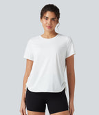 Round Neck Short Sleeve Drawstring Hem InstantCool Quick Dry Workout Sports Top — White — view 4