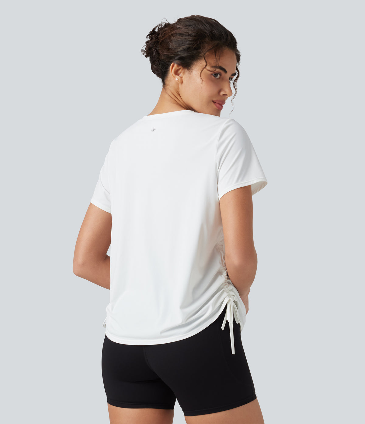 Round Neck Short Sleeve Drawstring Hem InstantCool Quick Dry Workout Sports Top — White — view 2