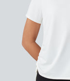 Round Neck Short Sleeve Drawstring Hem InstantCool Quick Dry Workout Sports Top — White — view 7