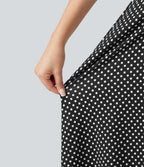 Crisscross Backless Square Neck Sleeveless Ruched Polka Dot Built-in Bra Midi Resort Flowy Dress — Midnight Dots — view 6