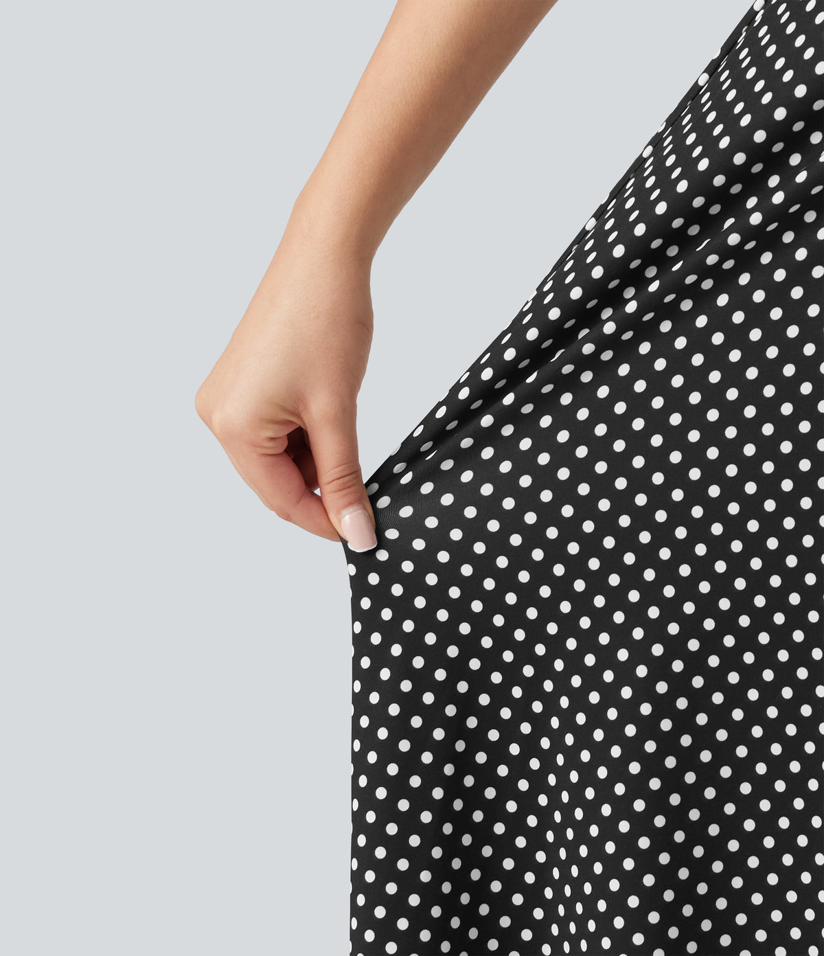 Crisscross Backless Square Neck Sleeveless Ruched Polka Dot Built-in Bra Midi Resort Flowy Dress — Midnight Dots — view 6