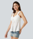 Ruched Drawstring Built-in Bra Eyelet Casual Tank Top — White — view 3