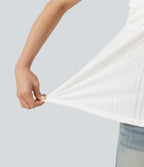 Ruched Drawstring Built-in Bra Eyelet Casual Tank Top — White — view 5