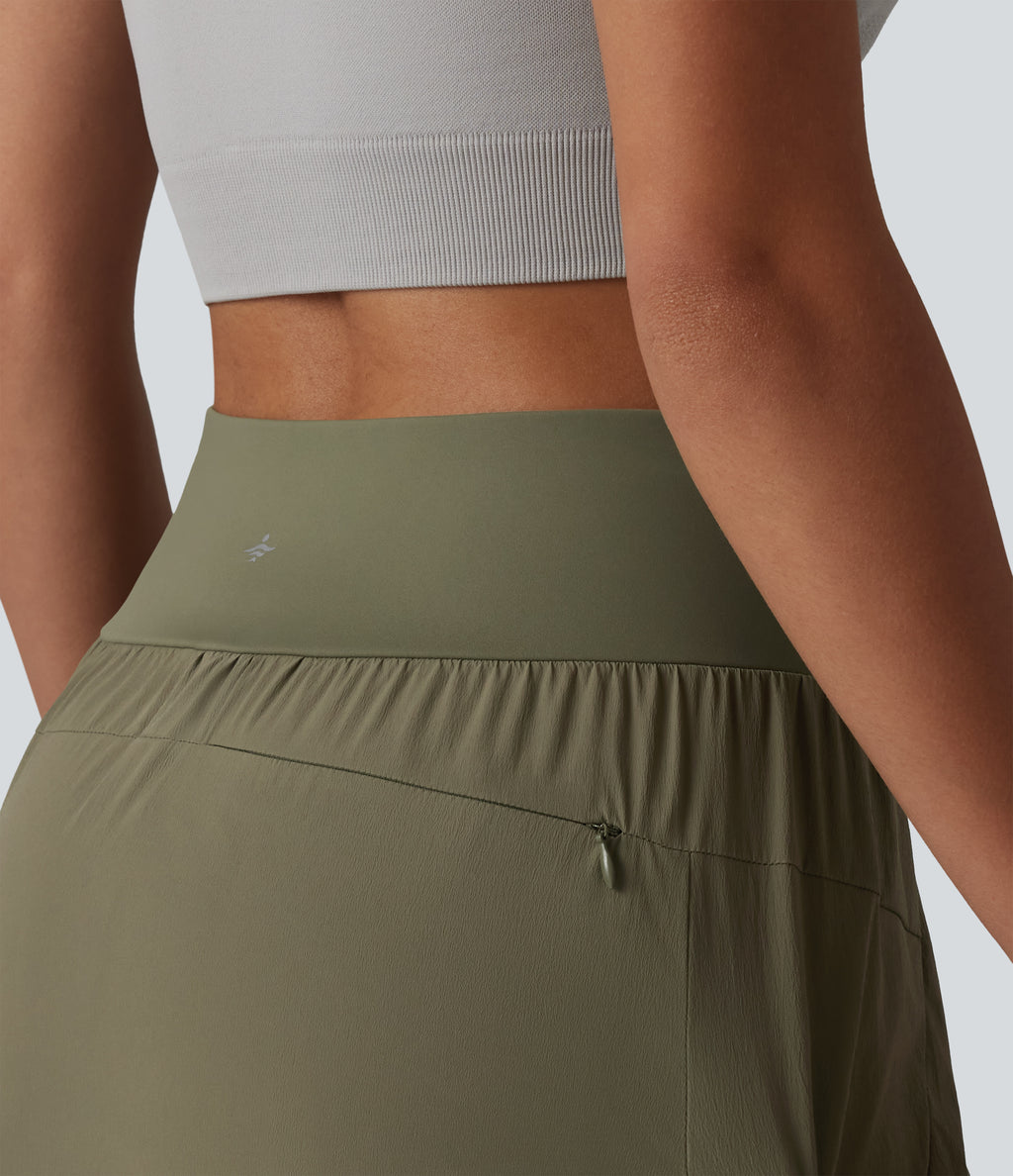 High Waisted Curved Hem 2-in-1 Mini Hiking Skirt with Pockets — Dusky Green — view 7