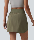 High Waisted Curved Hem 2-in-1 Mini Hiking Skirt with Pockets — Dusky Green — view 2