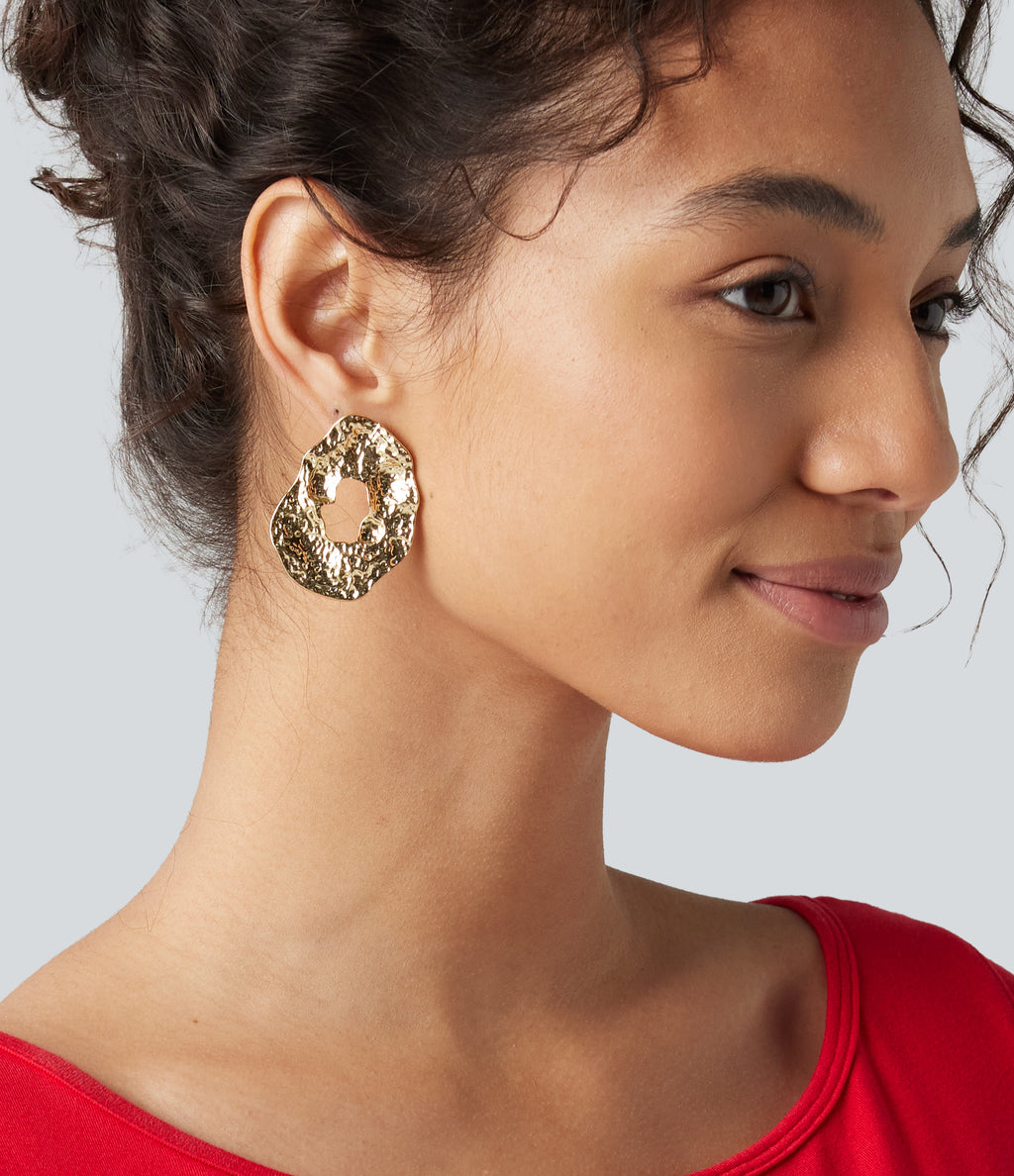 Alloy Hollow Irregular Circle Earrings — Gold — view 3