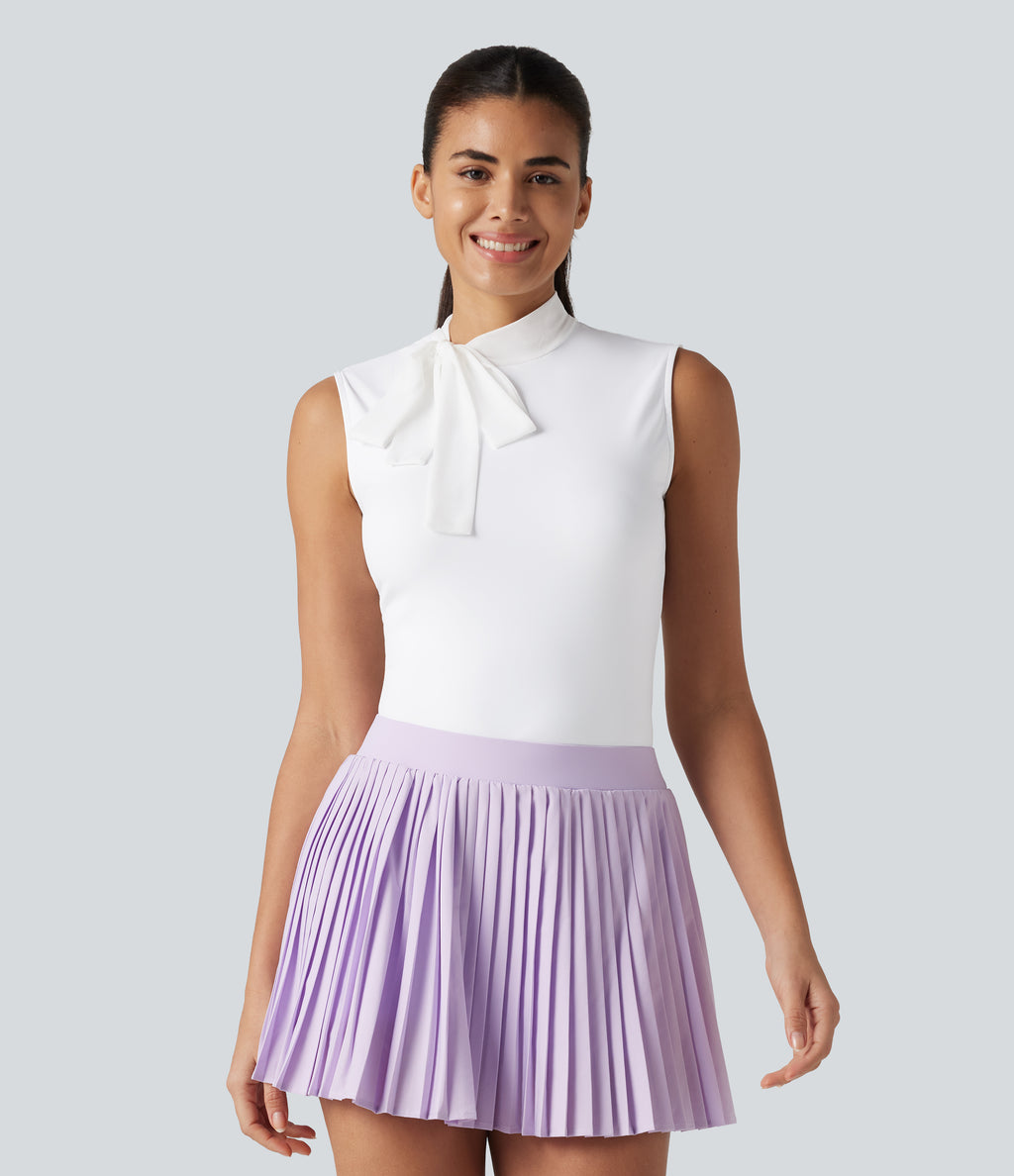 Airy Mock Neck Tie Sleeveless InstantCool Golf Sports Top — White — view 4