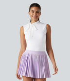 Airy Mock Neck Tie Sleeveless InstantCool Golf Sports Top — White — view 4