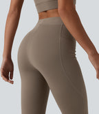 High Waisted Pedal Pusher Yoga Leggings with Pockets — Dawn Brown — view 5