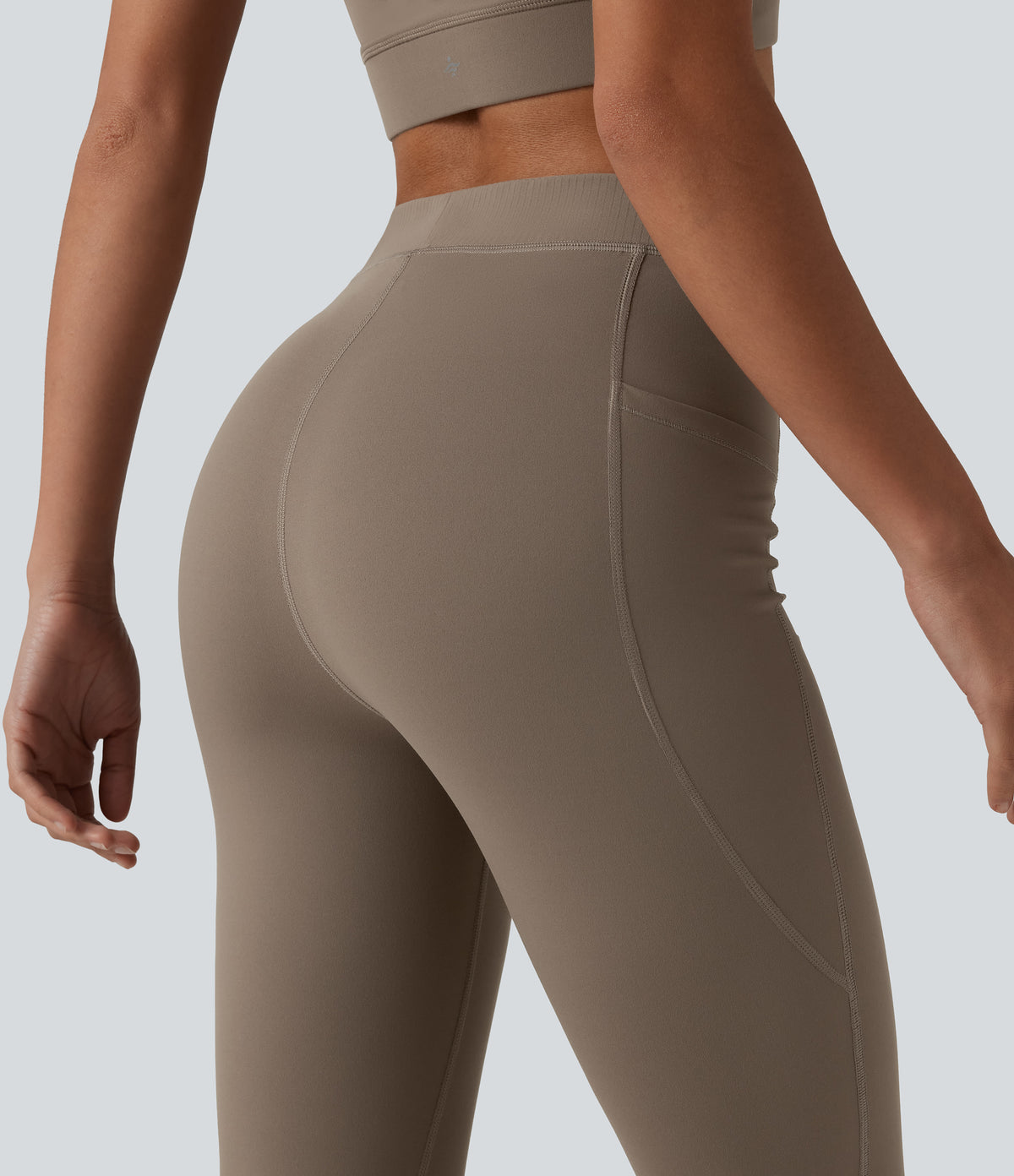High Waisted Pedal Pusher Yoga Leggings with Pockets — Dawn Brown — view 5