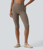 High Waisted Pedal Pusher Yoga Leggings with Pockets — Dawn Brown — view 3