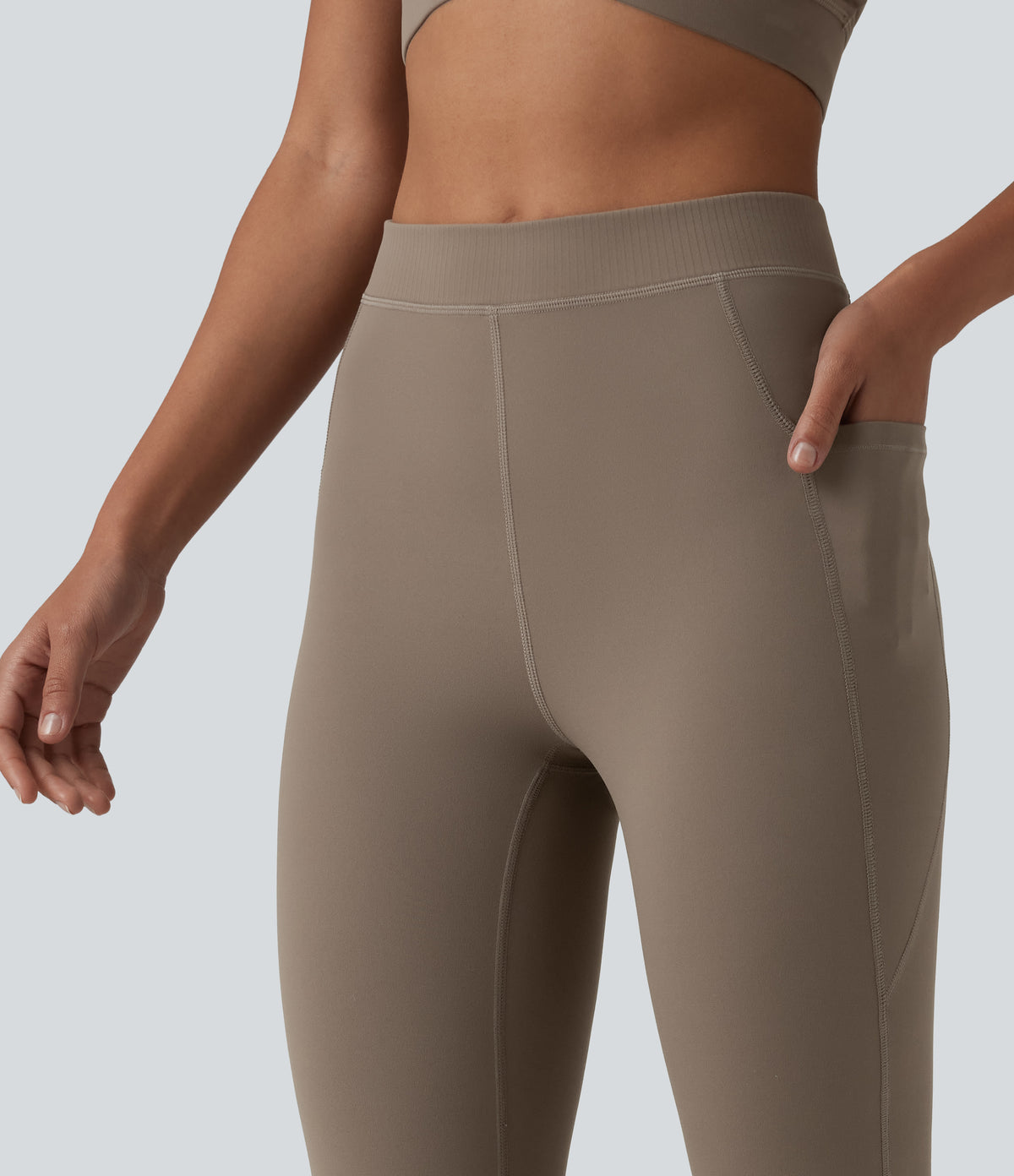 High Waisted Pedal Pusher Yoga Leggings with Pockets — Dawn Brown — view 6
