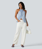 Backless Tie-back Casual Halter Top — Light Steel Blue — view 7