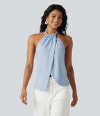 Backless Tie-back Casual Halter Top — Light Steel Blue — view 2