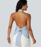 Backless Tie-back Casual Halter Top — Light Steel Blue — view 1
