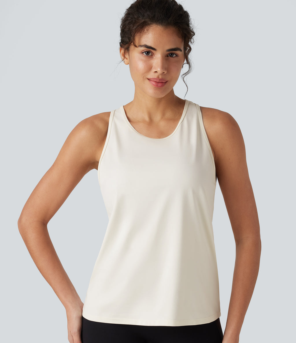 Cut-Out Back Slim Yoga Tank Top — Marshmallow — view 6