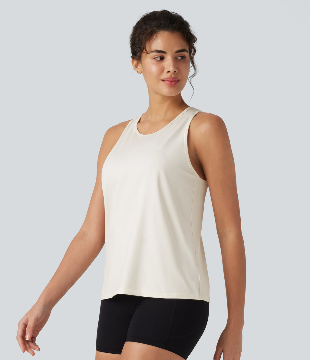 Cut-Out Back Slim Yoga Tank Top — Marshmallow — view 3