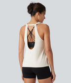 Cut-Out Back Slim Yoga Tank Top — Marshmallow — view 5