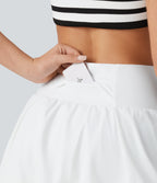 High Waisted 2-in-1 Micro Dance Bubble Skirt with Pockets — White — view 6
