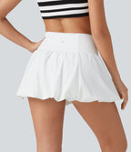 High Waisted 2-in-1 Micro Dance Bubble Skirt with Pockets — White — view 3