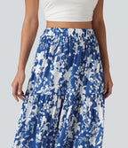 High Waisted Floral Print Tiered Maxi Resort Flowy Skirt — Royal Bloom — view 6