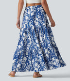 High Waisted Floral Print Tiered Maxi Resort Flowy Skirt — Royal Bloom — view 3