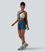 Airy High Waisted Crossover Back 2-in-1 InstantCool Yoga Shorts with Pocket — Majolica Blue — view 8