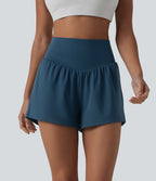 Airy High Waisted Crossover Back 2-in-1 InstantCool Yoga Shorts with Pocket — Majolica Blue — view 3