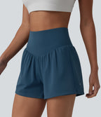 Airy High Waisted Crossover Back 2-in-1 InstantCool Yoga Shorts with Pocket — Majolica Blue — view 7