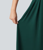 Sweetheart Neck Sleeveless Crisscross Tie-back Maxi Casual Flowy Dress with Pockets — Rain Forest — view 8