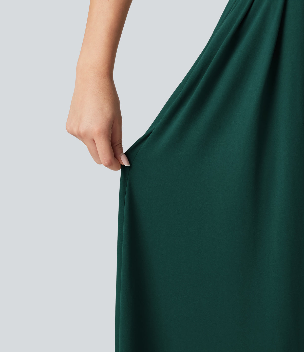 Sweetheart Neck Sleeveless Crisscross Tie-back Maxi Casual Flowy Dress with Pockets — Rain Forest — view 8