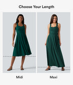 Sweetheart Neck Sleeveless Crisscross Tie-back Maxi Casual Flowy Dress with Pockets — Rain Forest — view 2