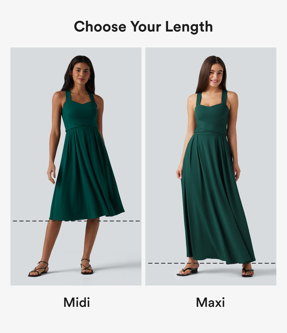 Sweetheart Neck Sleeveless Crisscross Tie-back Maxi Casual Flowy Dress with Pockets — Rain Forest — view 2