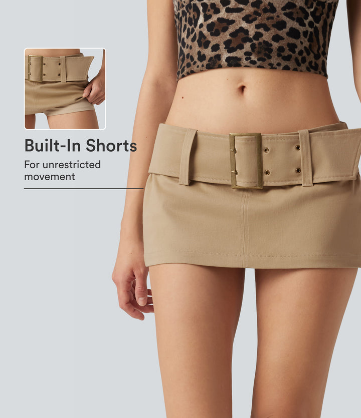 Super Low Rise Belted 2-in-1 Micro Casual Chino Cotton Skirt — Starfish — view 1