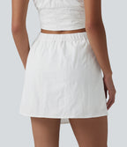 High Waisted Mini 2-in-1 Embroidery Resort A-line Skirt — White — view 2