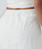High Waisted Mini 2-in-1 Embroidery Resort A-line Skirt — White — view 7