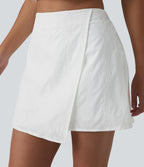High Waisted Mini 2-in-1 Embroidery Resort A-line Skirt — White — view 5
