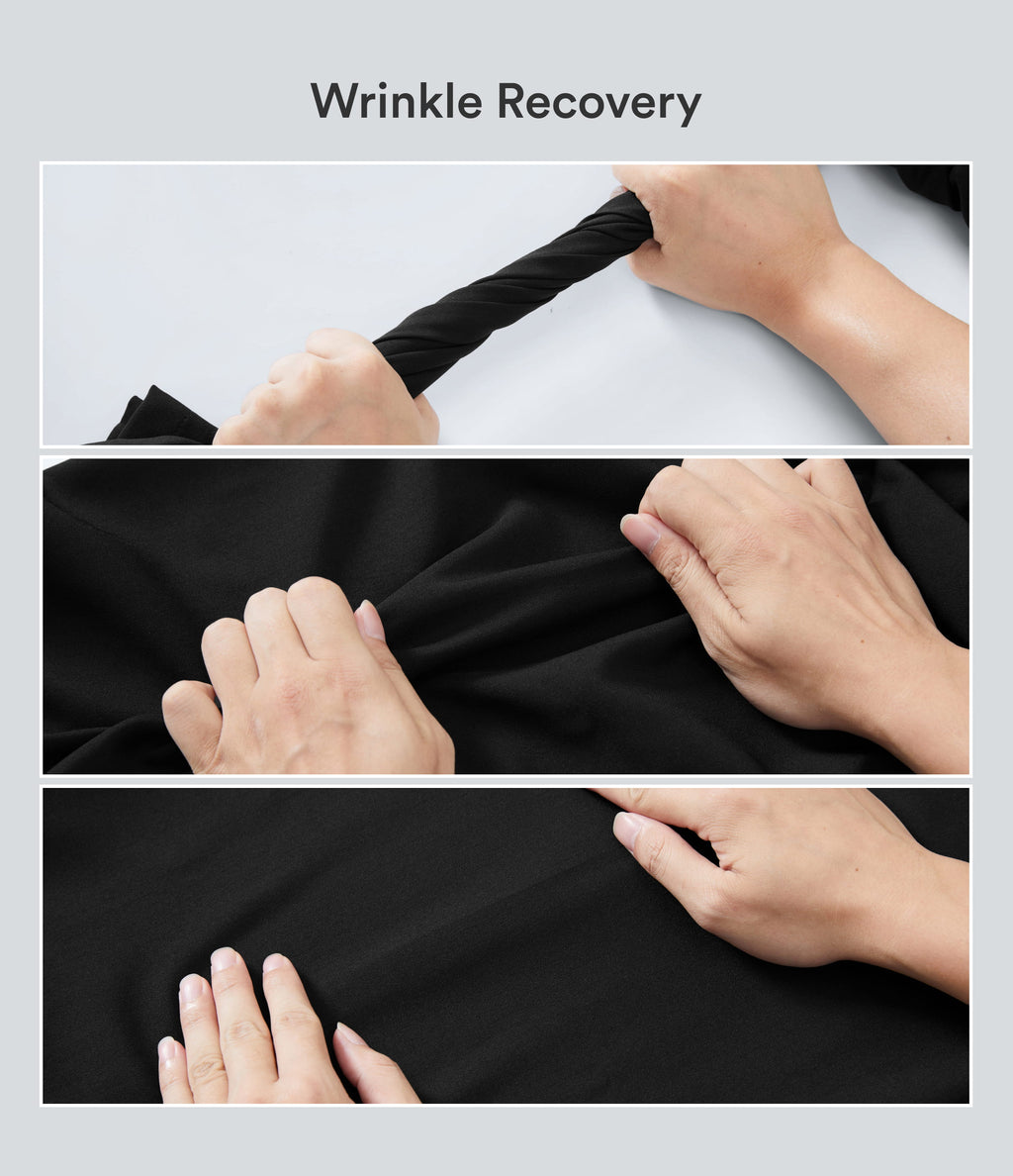 Wrinkle Recovery High Waisted Baggy Color Block Casual Linen-Feel Pants with Pockets — Black — view 2