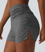 High Waisted Ruched Built-in Underwear Casual Shorts 2.5'' — Darl Gray Floral Yarn — view 5
