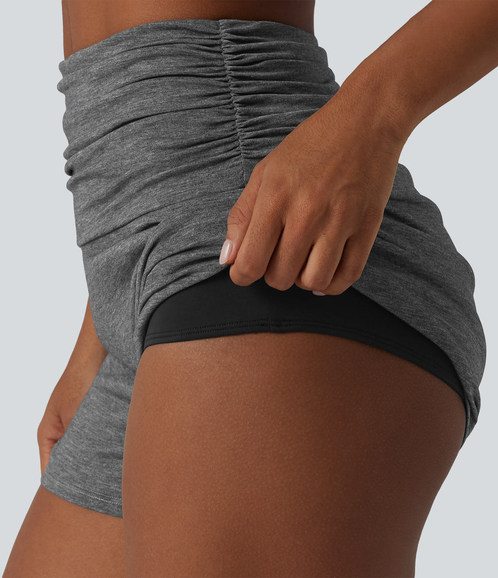 High Waisted Ruched Built-in Underwear Casual Shorts 2.5'' — Darl Gray Floral Yarn — view 4