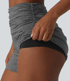 High Waisted Ruched Built-in Underwear Casual Shorts 2.5'' — Darl Gray Floral Yarn — view 4