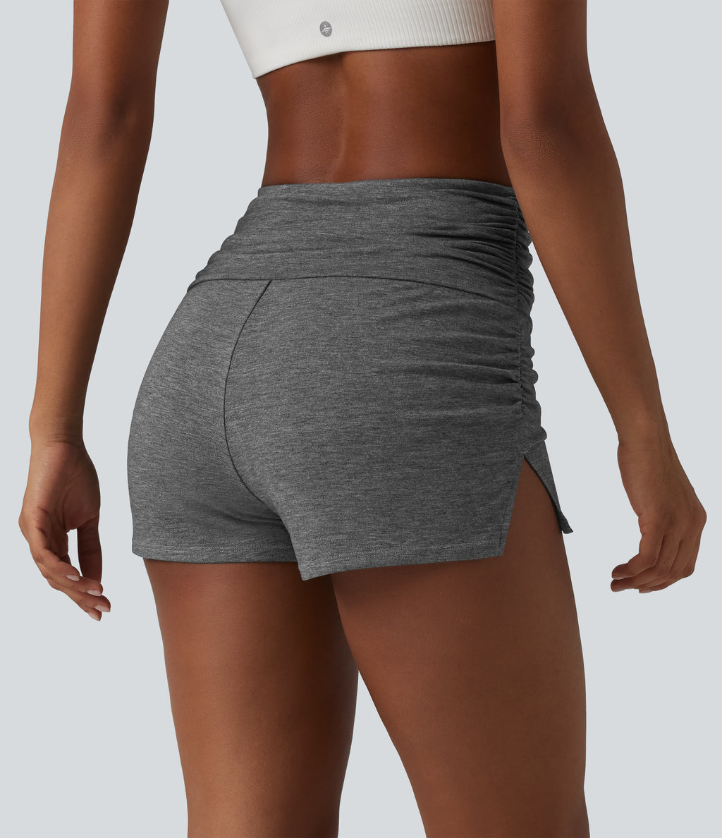 High Waisted Ruched Built-in Underwear Casual Shorts 2.5'' — Darl Gray Floral Yarn — view 2
