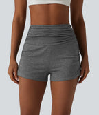 High Waisted Ruched Built-in Underwear Casual Shorts 2.5'' — Darl Gray Floral Yarn — view 3