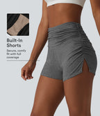 High Waisted Ruched Built-in Underwear Casual Shorts 2.5'' — Darl Gray Floral Yarn — view 1