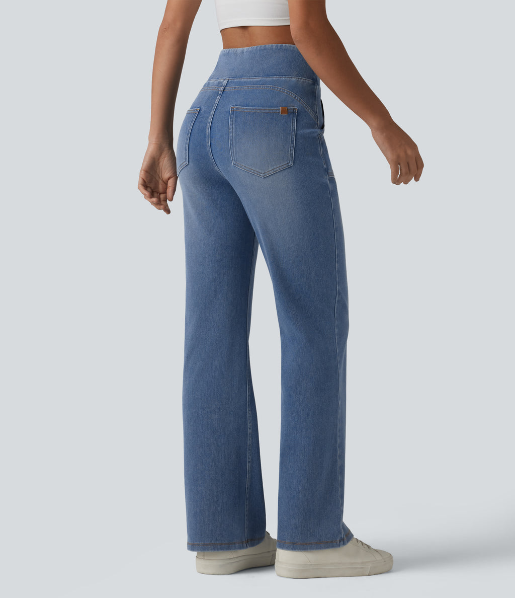 High Waisted Tummy Control Bootcut Casual Jeans with Pockets — Vallarta Blue Denim — view 2