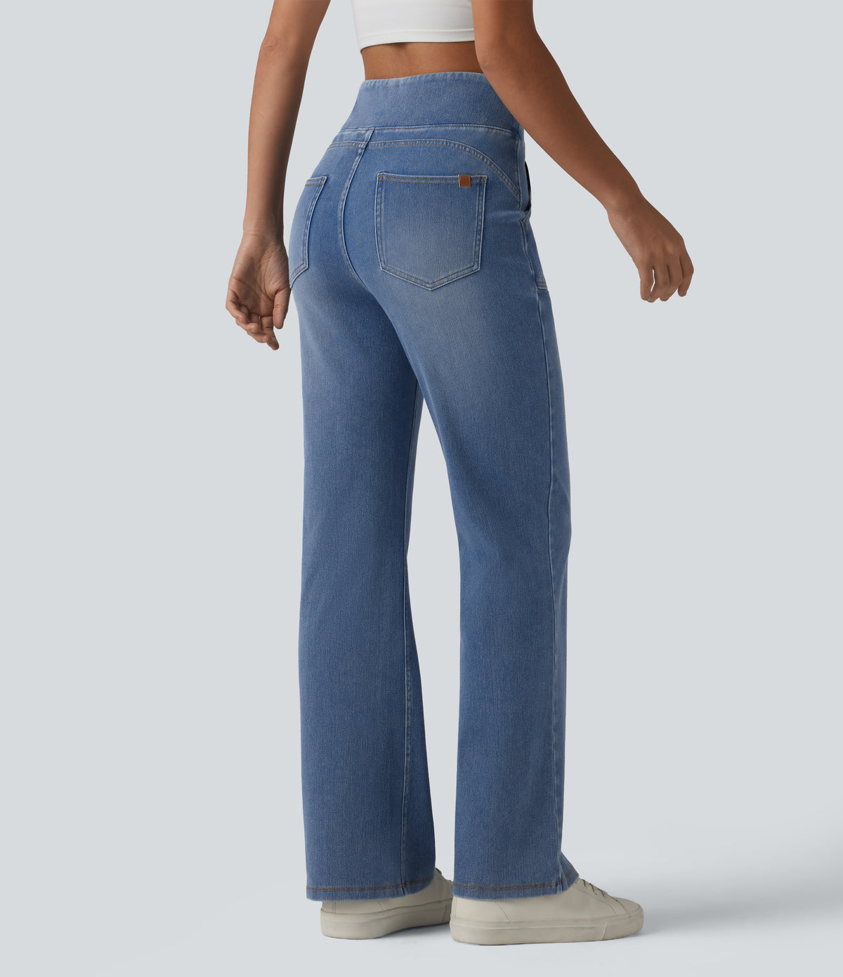 High Waisted Tummy Control Bootcut Casual Jeans with Pockets — Vallarta Blue Denim — view 2