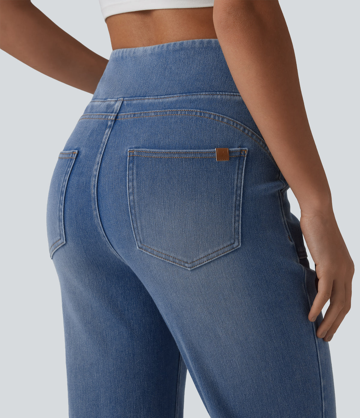 High Waisted Tummy Control Bootcut Casual Jeans with Pockets — Vallarta Blue Denim — view 4