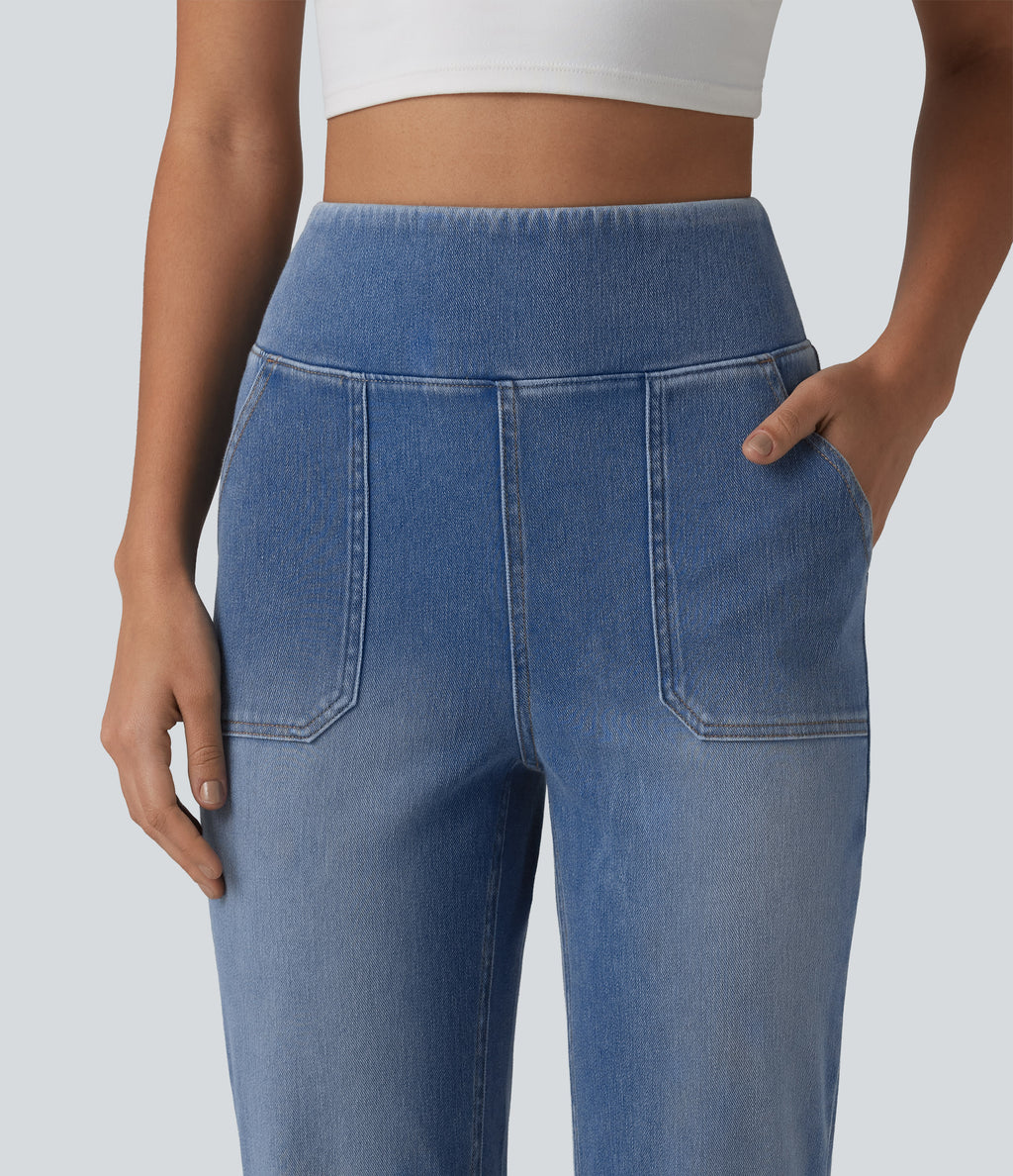 High Waisted Tummy Control Bootcut Casual Jeans with Pockets — Vallarta Blue Denim — view 5